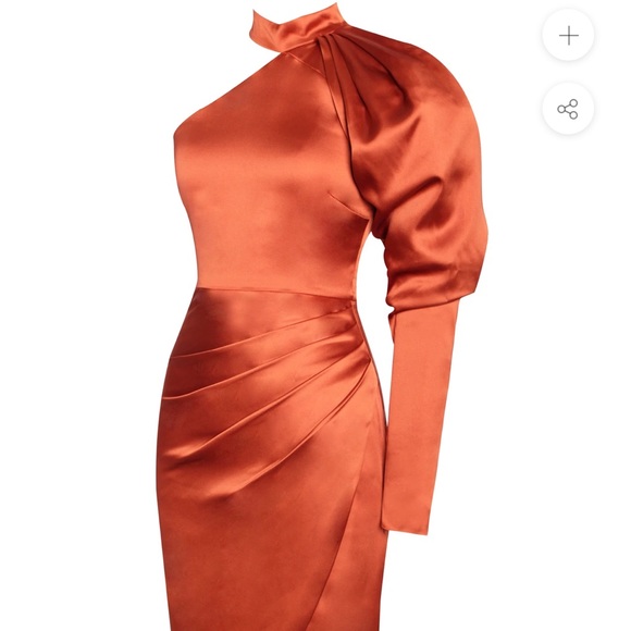 Puff Sleeve One Shoulder Satin Dress - Picture 6 of 16